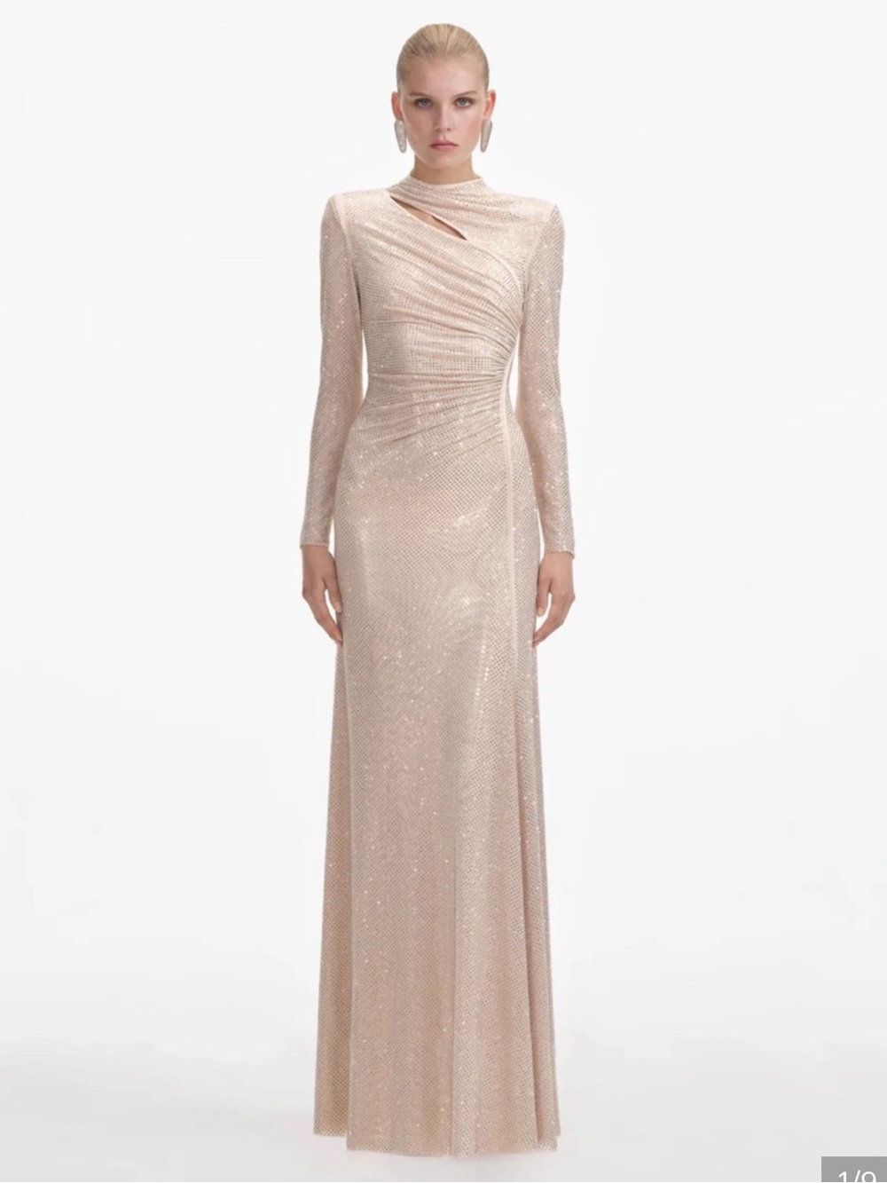 SELF-POTRAIT GOLD RHINESTONE MESH CUT OUT MAXI DRESS